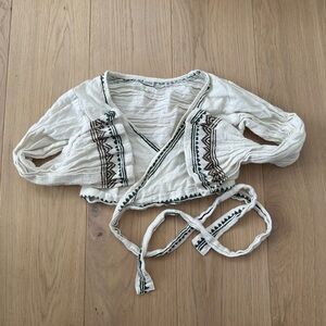 Chic Cream Embroidered Wrap Blouse